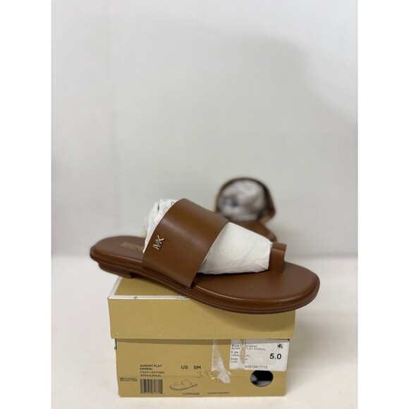 Michael Kors Women's August Brown Slide Flat Toe Ring Sandals Faux Leather Sz 5M - Picture 1 of 6